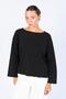 Women's Black Boat Neck Spanish Sleeve Three-Thread Sweatshirt with Dirty Stitching Detail - 2