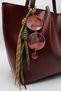 Women's Burgundy Large Size Zippered Hand, Arm and Shoulder Bag with Laces and Buckle Charms - 4