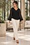 Women's V-Neck Long Sleeve Jacquard Transparent Tulle Detailed Imported Crepe Blouse Daily Stylish Elegant Office Blouse - 6