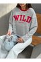 Women's 3 Thread Non-Embroidered Black Striped Wild Printed Oversize Sweatshirt - 3