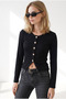 Women's Black Button Detailed Soft Textured Thin Cardigan Hrk-19000500 - 2