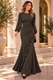 Women's Long Sleeve Ruffle Fishtail Crepe Evening Dress for Wedding Henna Engagement
