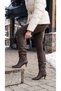 Women's Drawstring Detailed Pointed Toe Thin Heeled Long Boots - 6