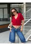 Red Kısakol Soft V-Neck Buttoned Short Cardigan 7104 - 5