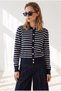Women's Navy Blue Striped Buttoned Soft Textured Basic Cardigan Hrk-19000502 - 4