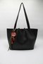 Women's Black Textured Large Volume Zippered Hand, Arm and Shoulder Bag with Laces and Buckle Charms