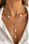 Gold Color Baroque Pearl Detailed Dangle Elegant Y Necklace (40cm)