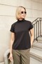 Women's Lycra-Free Crepe-Satin Fabric Half Fisherman Low Shoulder Blouse-Black - 7