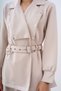 Women's Shoulder Padded Snap Detail Belted Waist Suit Cream - 6
