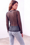 Women's Navy Blue Tulle Crew Neck Long Sleeve Lined Blouse Salome - 3