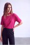 Fuchsia Women's Fuchsia Cotton Choker Collar Short Sleeve T-Shirt Janet - 4