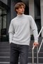 Winter Men's High Collar Casual Light Gray Sweatshirt - 2