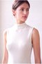 Women's Off-White Textured Fabric Half Turtleneck Sleeveless Fabric with Vertical Distinctive Lines B Jane