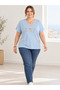 Women's Plus Size V-Neck Sea Themed Printed Premium Cotton T-Shirt - 2