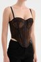 Women's Velvet Fabric Corset with Padded Bust and Underwire Strap Design - 5