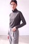 Women's Dark Gray Melange Viscose Blended Flowy Turtleneck Long Sleeve Off Shoulder Blouse Moya