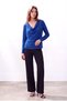 Women's Cobalt Blue Viscose Blend Flowy Drape Collar Long Sleeve Button Detailed Blouse Felicia - 2