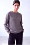 Women's Gray Patterned Cotton 2 Thread Crew Neck Long Sleeve Sweatshirt Isla