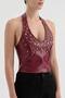 Women's Leather Neck Strap Corset with Metal Troc Detail - 4