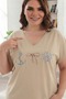 Women's Plus Size V-Neck Sea Themed Printed Premium Cotton T-Shirt - 5