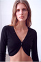 Women's Black Viscose Blend V-Neck Long Sleeve Buttoned Crop Blouse Frances - 2