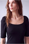 Women's Black Cotton Square Neck 2/4 Balloon Sleeve Backless Dress Flora - 3