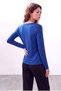Women's Cobalt Blue Viscose Blend Flowy Drape Collar Long Sleeve Button Detailed Blouse Felicia - 3