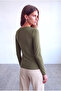 Women's Khaki Modal / Cotton Blended V-Neck Long Sleeve Side Tie Blouse Pauline - 5