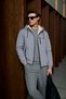 Men's Hooded Zippered Pocketed Long Sleeve Sport Gray Fur Raincoat