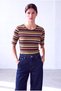 Women's Navy Blue Multi-Colored Striped Viscose Crew Neck 2/4 Sleeve Blouse Vera - 3
