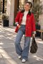 Velvet Collared Plaid Lined Oil Textured Women's Jacket