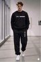 Men's Black No601 Printed Crew Neck 3 Thread Black Cuffed Elastic Tracksuit Set