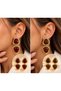 Women's Gold Detailed Stone Dangle Earrings – Stylish Evening Dress Earrings with Burgundy and Brown Color Options