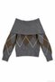 Off-Shoulder Diamond Patterned Knit Sweater Anthracite - 2