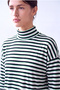 Women's Black Green Striped Viscose Blend Turtleneck Long Sleeve Off Shoulder Side Slit Hannah - 2