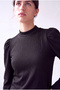 Women's Black Embossed Textured Stand Collar Long Balloon Sleeve Back Button Closure Blouse Lia - 3