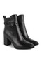Women's Boots L068.227 Black Genuine Antique Leather Side Belted Metal Square Buckle Detailed Thick Block Heel - 3