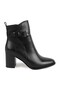 Women's Boots L068.227 Black Genuine Antique Leather Side Belted Metal Square Buckle Detailed Thick Block Heel - 2