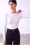 Women's White Cotton Camisole Crew Neck Long Sleeve Blouse Regina