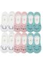 Night Women's Invisible Ballerina Socks with Animal Figures, Pack of 6 |   Cotton Non-Slip Heel, Ecru Pink Mint