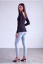 Women's Black Viscose Crew Neck Long Sleeve Transparent Tulle Blouse Michelle Mech