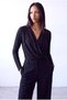 Women's Black/Grey Glittery Viscose Blend Double Breasted V-Neck Long Sleeve Front Draped Blouse Angela - 4