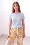 Women's Blue Linen Blend Soft Textured Wide Crew Neck Short Sleeve Embroidery Detailed T-Shirt Ines - 3