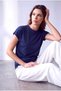 Women's Navy Blue Crew Neck Short Sleeve Relaxed Fit Back Zipper Detailed Blouse Jocelyn - 4