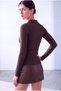 Women's Brown Viscose Blended Ribbed Deep Polo Neck Long Sleeve T-Shirt Eloise - 3