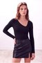 Women's Black Jacquard Asymmetrical V-Neck Long Sleeve Blouse Dervla