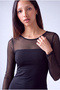 Women's Black Cotton Crew Neck Long Sleeve See-Through Dress Above the Bust Manon - 3