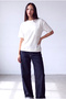 Women's Ecru Cotton Crew Neck Short Sleeve Drop Shoulder Relaxed Fit Sweatshirt with Pocket Detail Vivienne