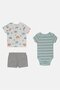 Toddlers Boy 3 Pieces Stripe Bodysuit With T-shirt And Shorts Set, Multicolor - 2