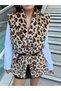 Leopard Lined Belted Plush Vest Shawl Collar 32095 - 2